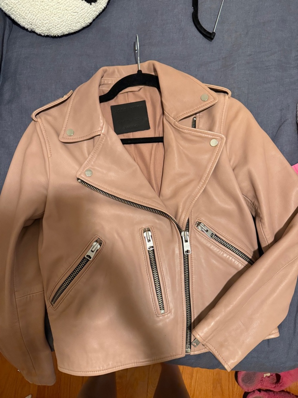 AllSaints Blush Pink Leather Moto Jacket